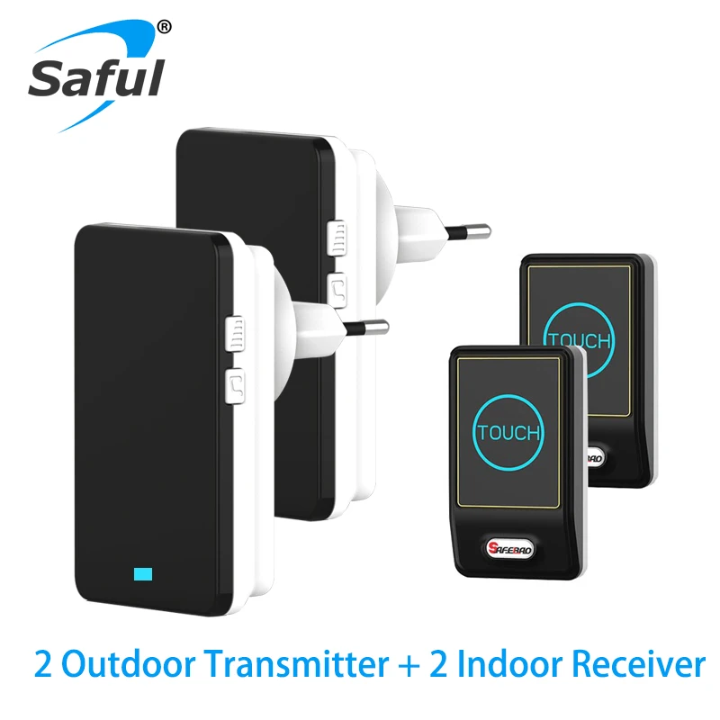 Saful EU/AU/UK/US Plug черный сенсорный беспроводной дверной звонок Водонепроницаемый 28
