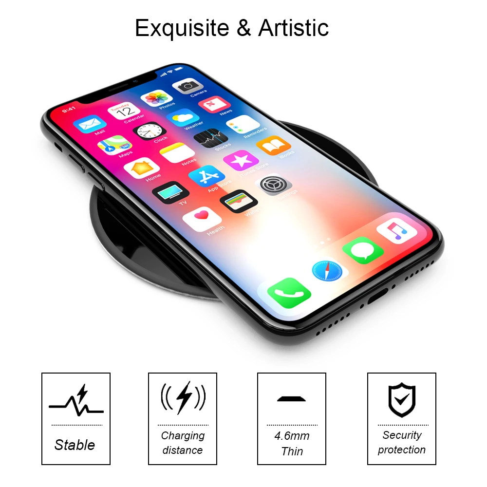 Ascromy Ultra Thin Wireless Charger Pad For Apple iPhone XS Max XR X XSmax 8 Plus Samsung Galaxy Note 9 Fast Cordless Charging | Мобильные