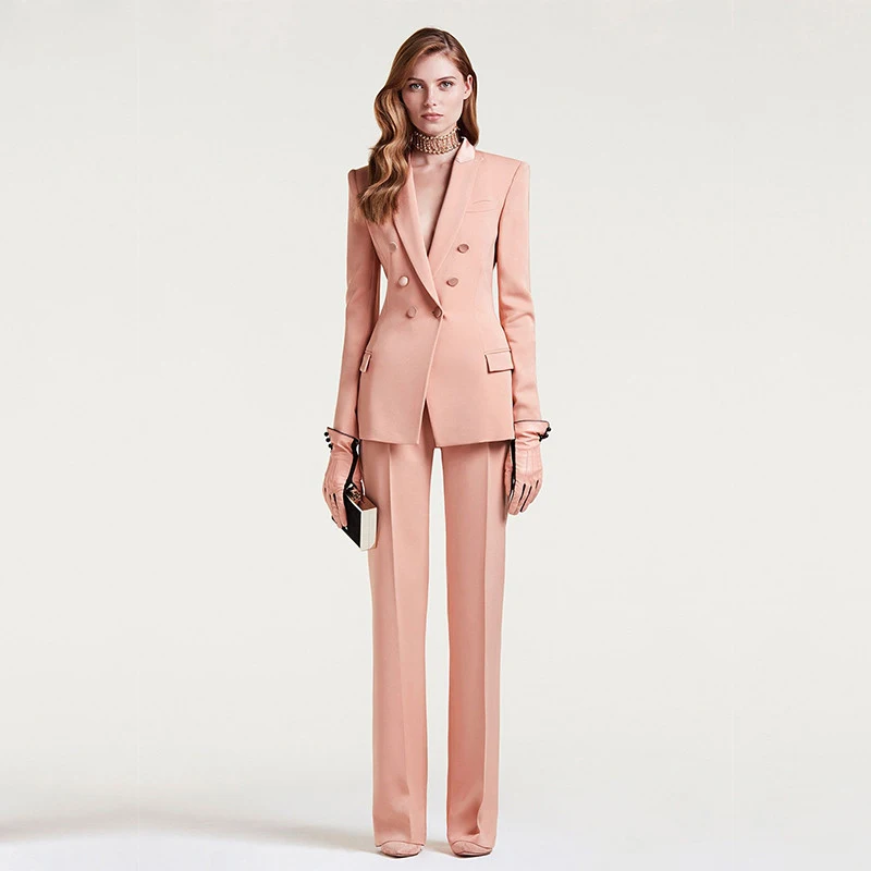 

Jacket+Pants Womens Business Suit Female Office Uniform Ladies Formal Trouser Suit Double Breasted Womens Tuxedo Custom A3