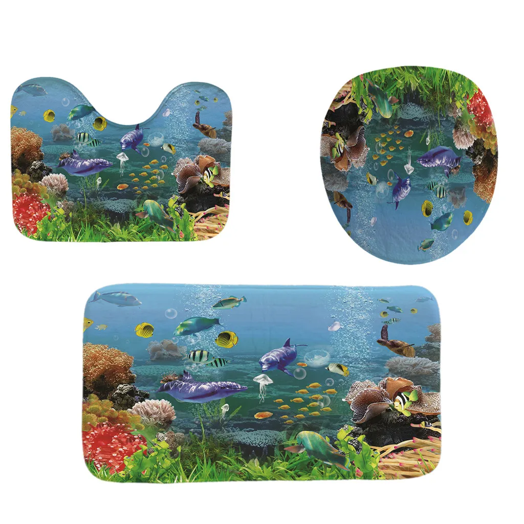 Набор ковриков для ванной комнаты в морском стиле нескользящий чехол сиденья