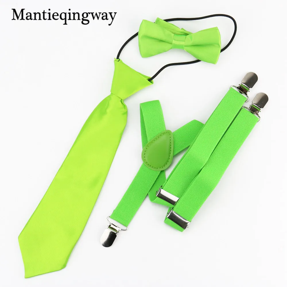 Mantieqingway Эластичные подтяжки для маленьких мальчиков подтяжки галстук бабочка набор для детей повседневные регулируемые подтяжки Дети подтяжки ремень - Цвет: Fluorescent Green
