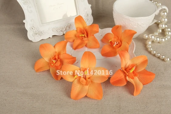 orange Сделай Сам, 50 шт., 8 см, цветочные головки, искусственный шелк, Cattleya, цветок лилии, вечерние, свадебные сувениры, домашний декор - Цвет: orange