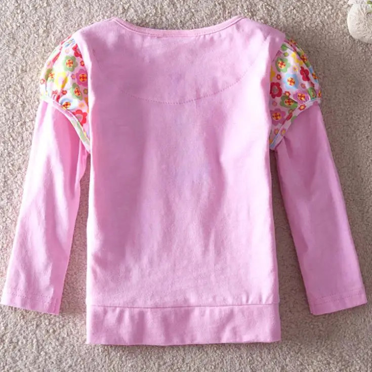 free new 2014 baby girls t shirt children T shirts flower cartoon long sleeve lace clothing kids wear 1-6Y NOVA sister brand | Мать и