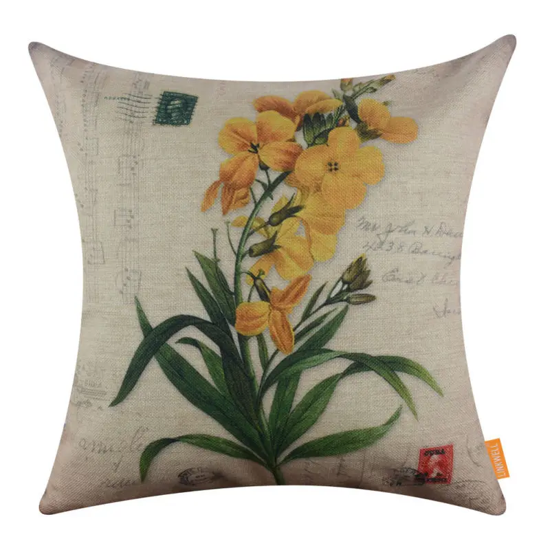 LINKWELL 18x18 дюймов наволочка Мешковина Ретро растение желтый цветок весеннее