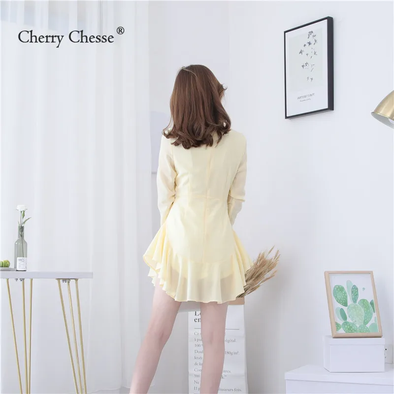 Cherry Chesse 2018 осеннее платье с оборками для женщин длинным рукавом Сладкий Мини