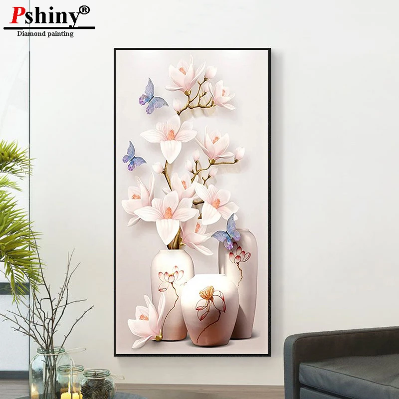 Pshiny 5D DIY Алмазная вышивка крестиком на рисунке розовый цветочный Рисунок с