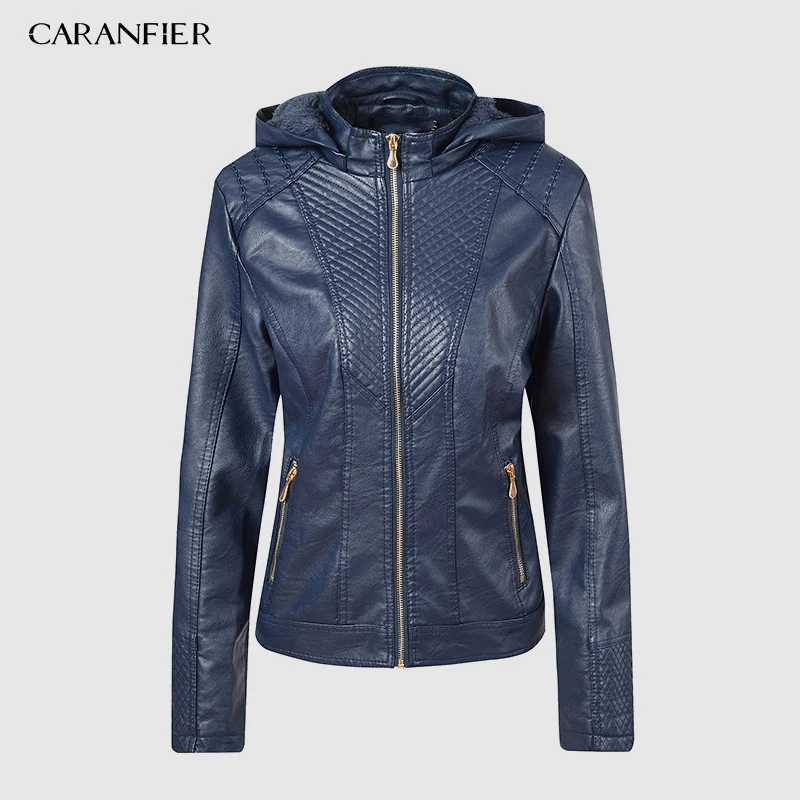 CARANFIER куртка из искусственной кожи женские толстовки зима осень мотоциклетная куртка бренд плюс бархат искусственная кожа куртки S-XL