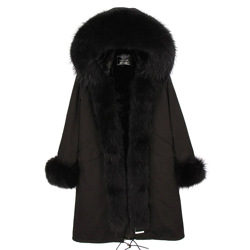 Зимняя женская куртка X-long Parkas, пальто с натуральным мехом, парка с воротником из натурального меха енота, Толстая теплая верхняя одежда, повседневная съемная - Цвет: full black A
