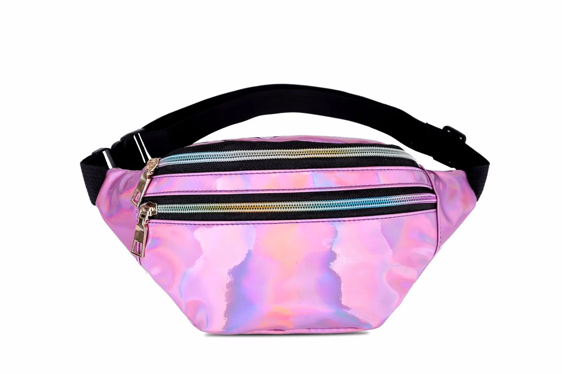 Men and women multi-function laser pockets chest bag single shoulder slung sports outdoor pockets fanny pack - Цвет: Розовый