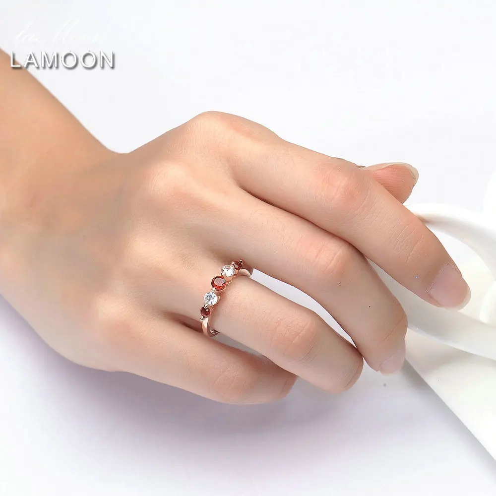 LAMOON Rings Perfect set 3mm-4mm 100% Natural Red Garnet Ring 925 Sterling Silver Jewelry Romantic Wedding Band Anillos Mujer | Украшения и