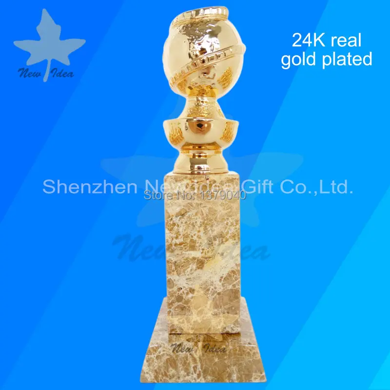 24K настоящий позолоченный Золотой глобус металлический вечный трофей и