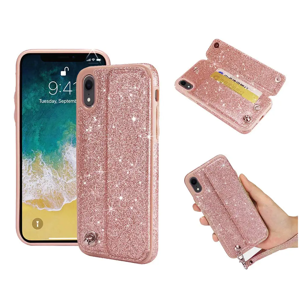 Чехол кошелек для iPhone Xs блестящий чехол мобильного телефона из искусственной