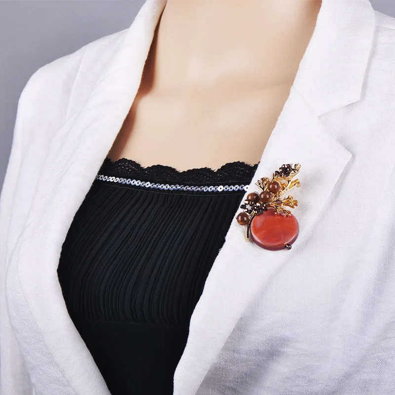 Blucome ручная работа брошь в форме цветка Круглый натуральный камень золотые