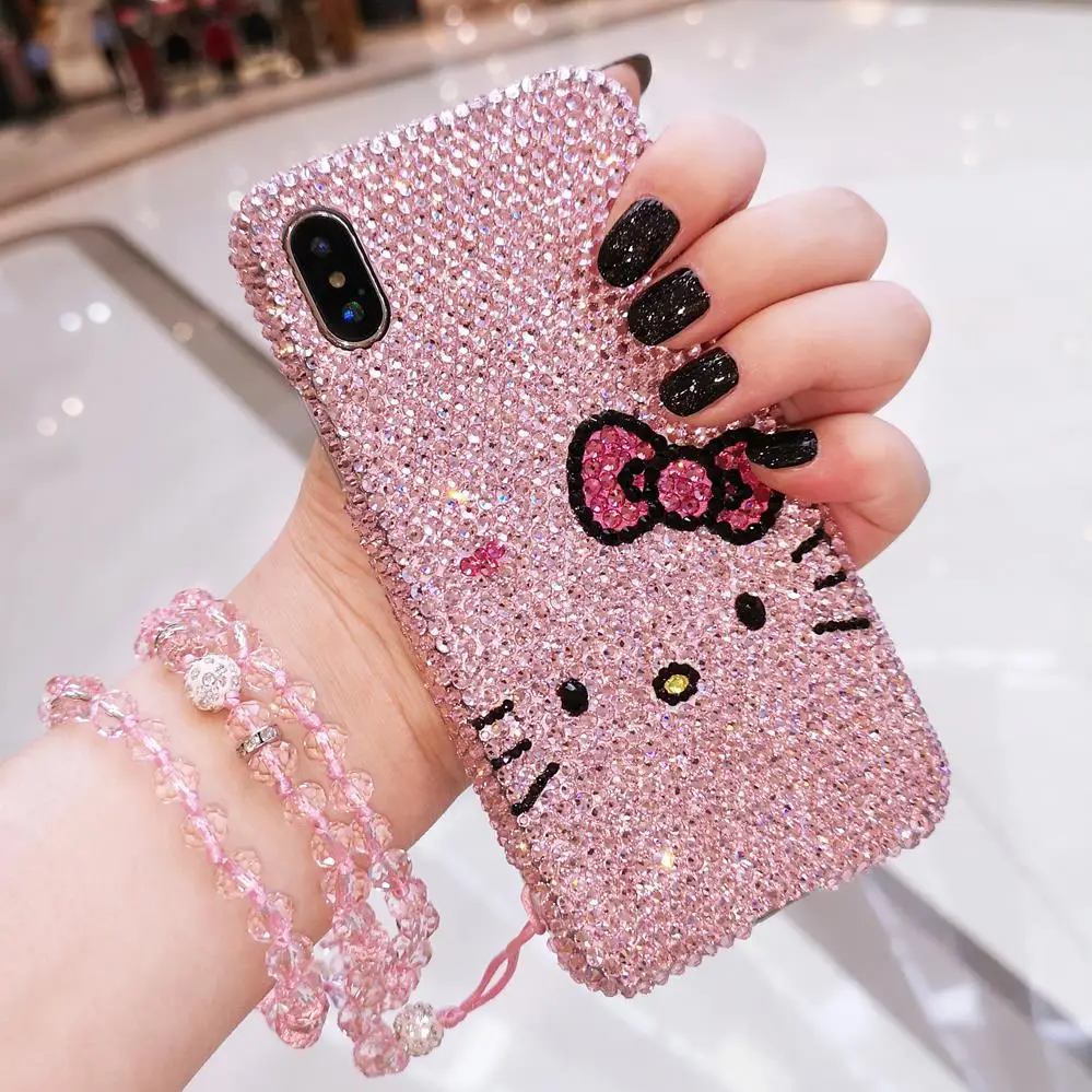 Для iphone XS max XR X роскошный блестящий розовый чехол с бриллиантами Kitty для 8 plus 6 S 6Sp 7 p