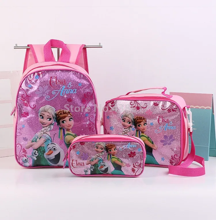 Pink Эльзы и принцессы Анны из мультфильма «Холодное сердце» Рюкзак Школьная Сумка для обедов и Карандаш Чехол Набор 3 рюкзак для детей детский сад дошкольного возраста школьные малыш сумки - Цвет: Pink