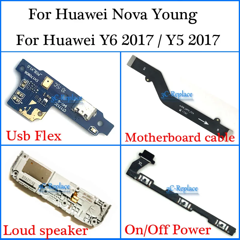 Для Huawei Nova Young 4G LTE/Для Y6 2017/для Y5 2017 Usb гибкий кабель материнской платы громкий