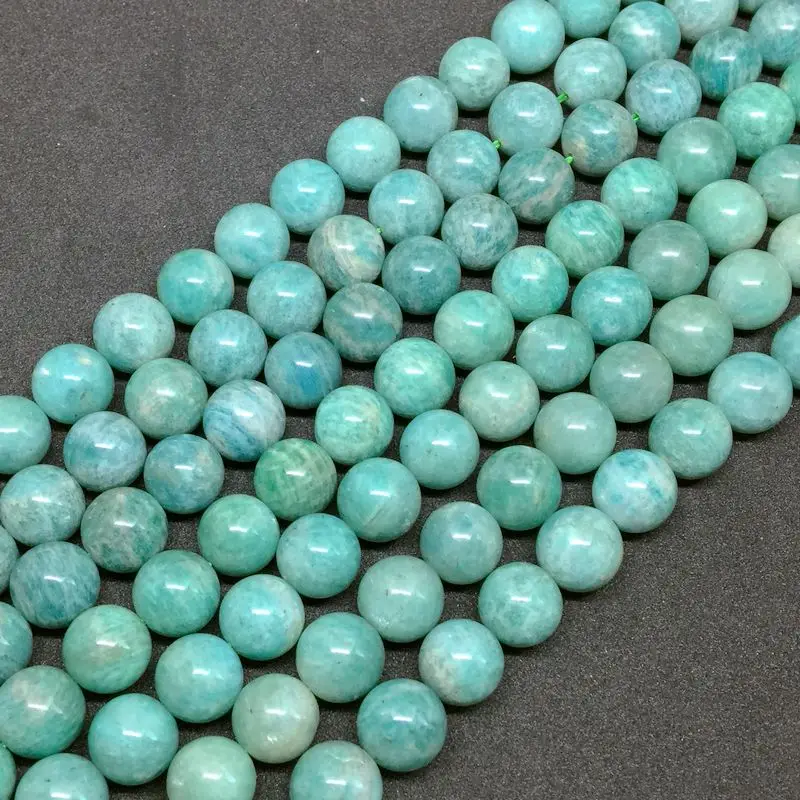 Натуральные российские бусы из камня амазонита Круглые Гладкие неокрашенные