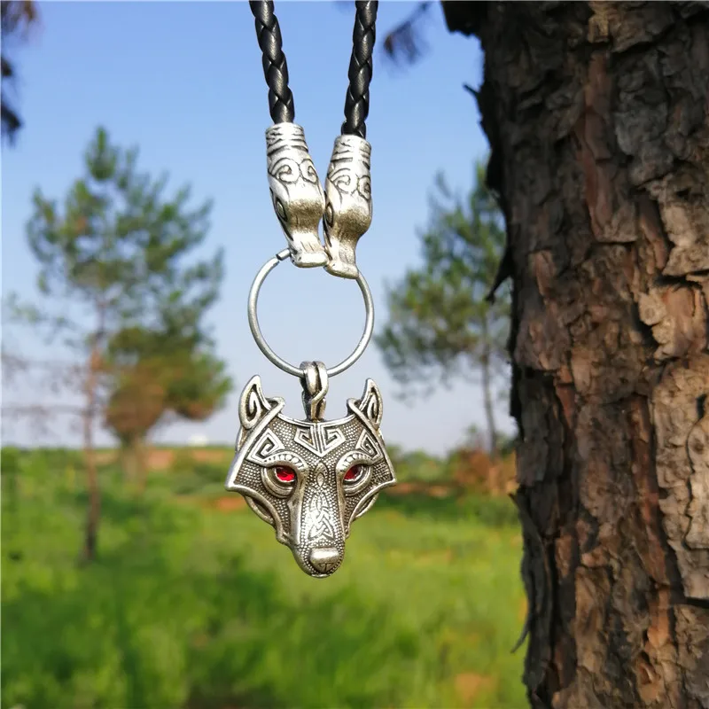 leather wolf Волчья Голова с волком Ворон подвеска в виде топора ожерелье мужские этнические языческие Викинг ювелирные изделия Прямая поставка - Окраска металла: leather wolf
