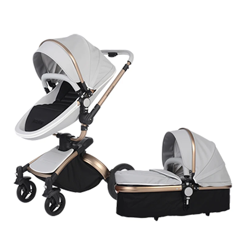 Детская коляска Babyfond, вращающаяся на 360 градусов, Золотая рама, детская коляска 2 в 1, включая спальную корзину, кожаная детская коляска, Европейский сертификат - Цвет: gray