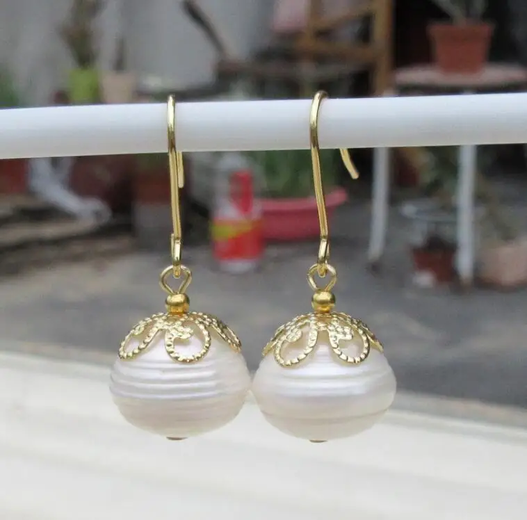 Серьги с белым жемчугом 14 k/20 золото ОГРОМНЫЙ AAA + 12-11 мм | Украшения и аксессуары