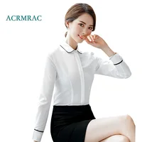 ACRMRAC New Women shirt Spring and autumn summer Long sleeve Solid color Black bars Patchwork Slim Business OL Formal Blouses