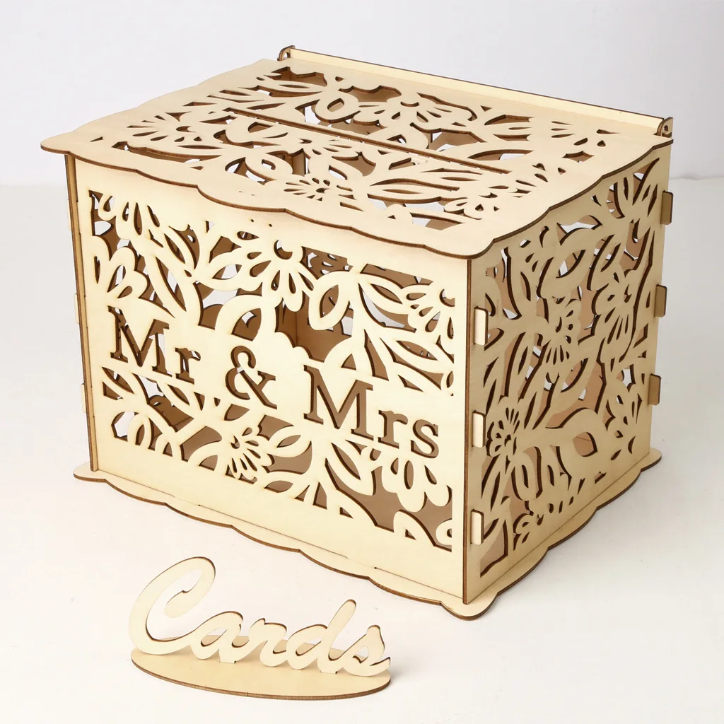 Коробка для приглашения на свадьбу DIY Подарочные коробочки в виде открытки с замком деревянная полая коробка для сбора денег на свадьбе держатель для приема свадеб Детские душевые