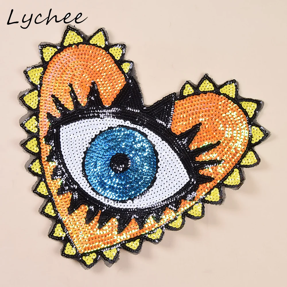 Lychee Блестящие Блестки в форме сердца злые глаза вышитые нашивки аппликация