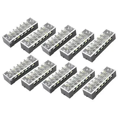 

10 Pcs Dual Row 6P Screw Terminal Block Strip Black 600V 15A w Cover