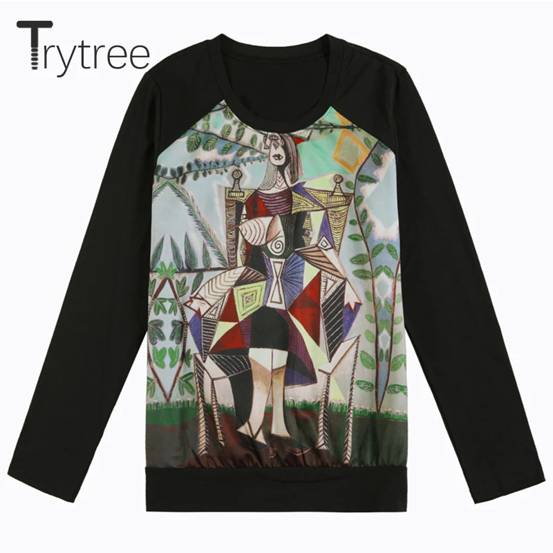 Trytree летний осенний Топ Женская футболка Повседневная хлопковая и полиэфирная