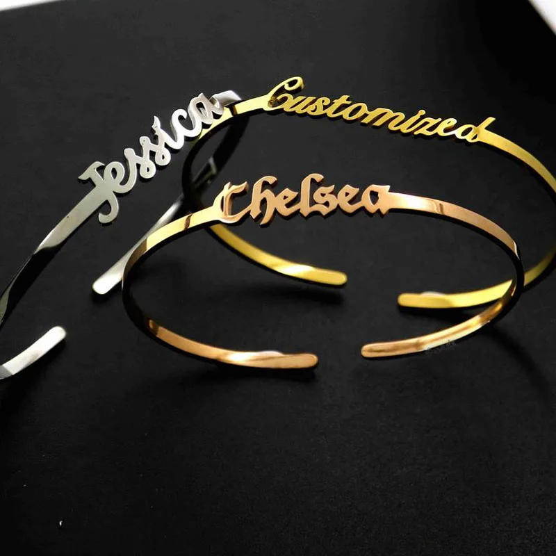 

Personalized Old English Name Bracelets Bangles For Women Men Baby Gothic Jewelry Custom Quote Letter Cuff Bracelet Manchette