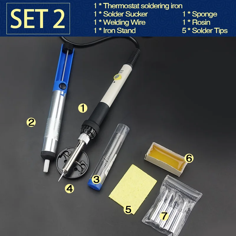 HL908-Set 2 Электрический паяльник с регулируемой температурой 220 в 60 Вт сварочная наладочная станция для пайки теплового карандаша 5 шт. наконечники инструмент для ремонта - Color: HL908-Set 2