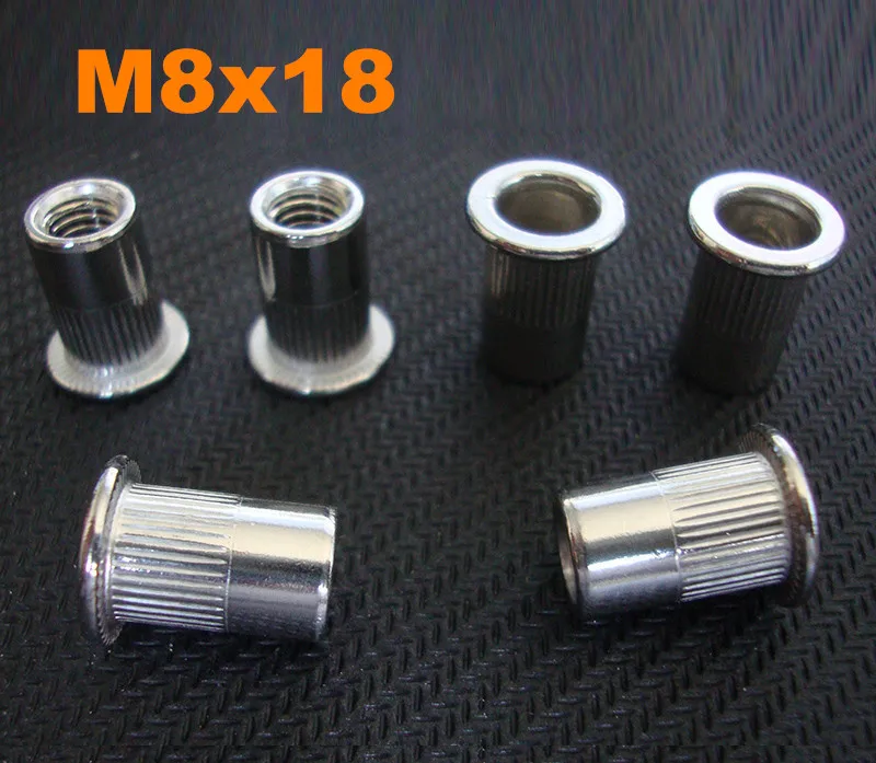 

100pcs/lot M8*18 Stainless steel Flat head rivet nut with knurling