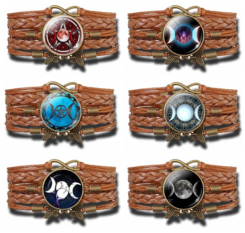 Браслет Тройная Луна богиня виккан оккультные знаки стеклянный кабошон