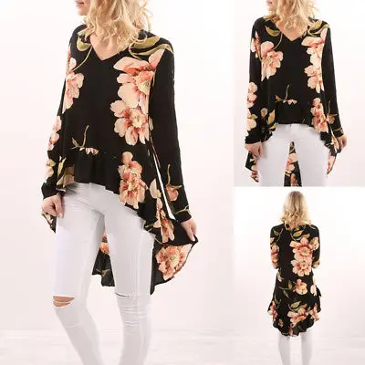 Новинка 2017 осенне Летняя женская блузка с цветочным принтом и длинным рукавом
