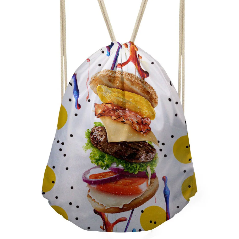 3D гамбургер печати рюкзак Для женщин девочек мешки Drawstring Повседневное Рюкзак