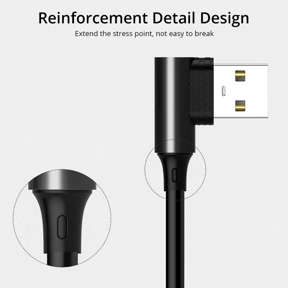 FONKEN usb type-C кабель 90 градусов для быстрой зарядки 2.4A передачи данных изогнутый