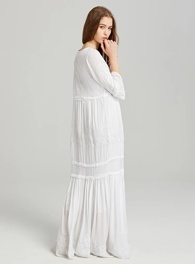 Богемская платье для женщин с рукавами Вышивка в богемном стиле круглым вырезом