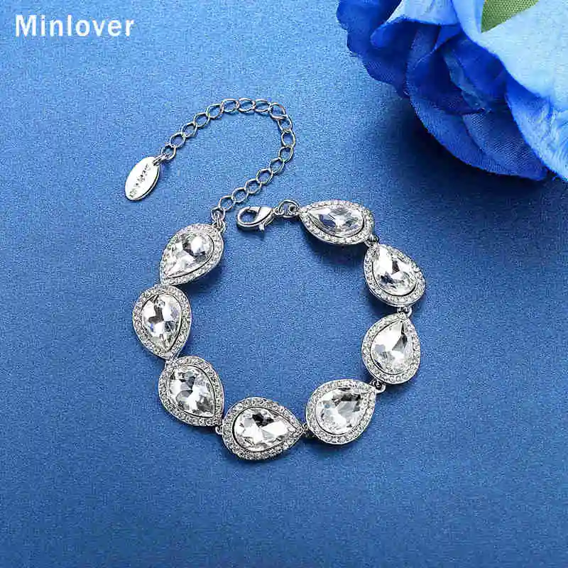 Женский браслет цепочка с кристаллами Minlover серебристые Стразы свадебные