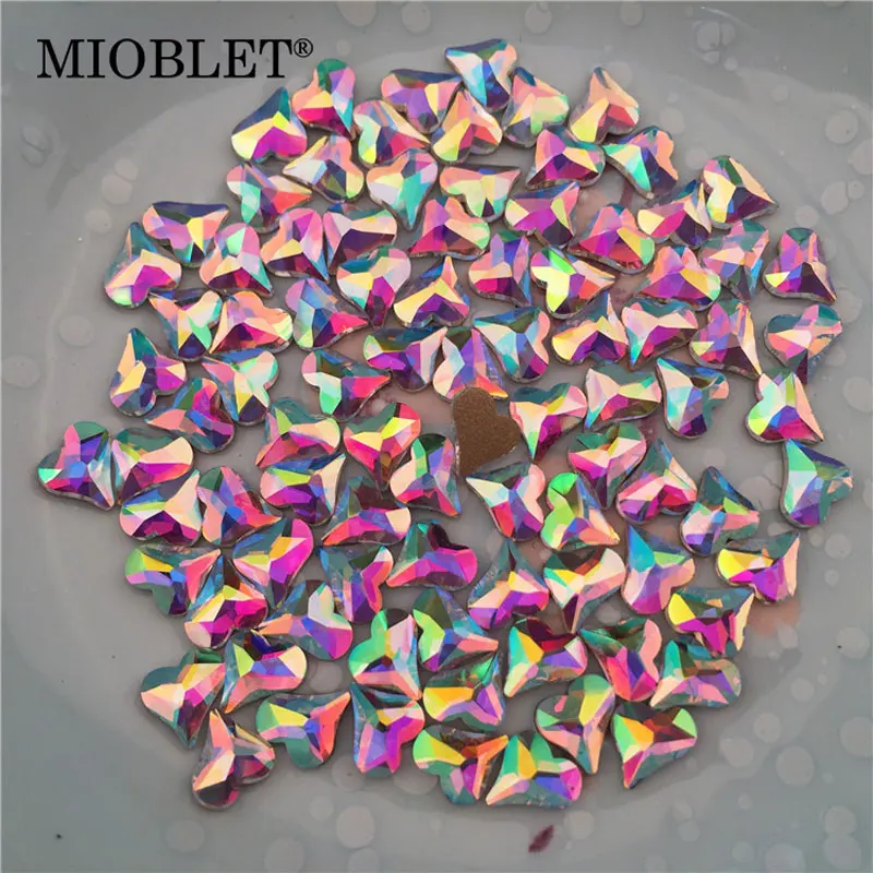 MIOBLET 10 шт. косые сердца стразы для дизайна ногтей кристалл AB Красочные камни с