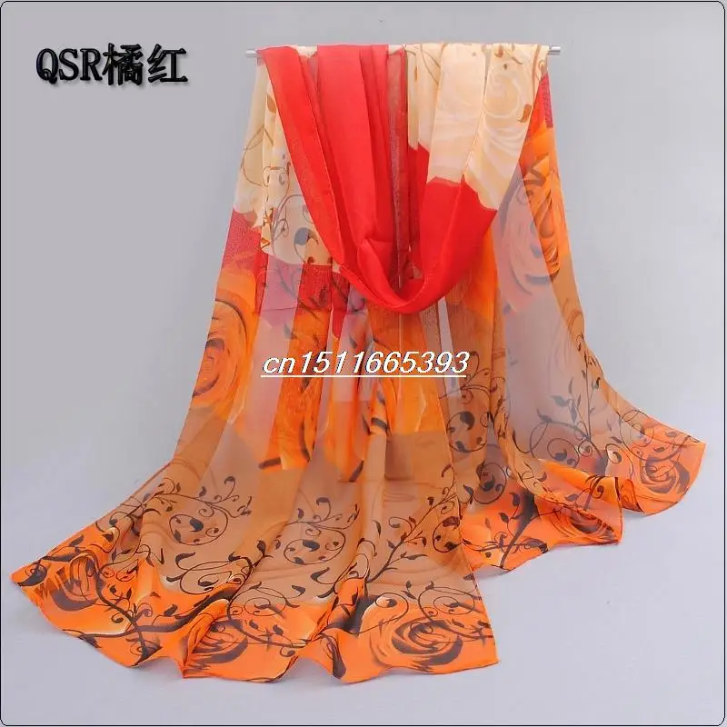 Orange red Новинка хлопковый шарф han цветы розы и шарфы качественные товары шифоновые полиэфирные шарфы пляжный Шелковый шарф - Цвет: Orange red