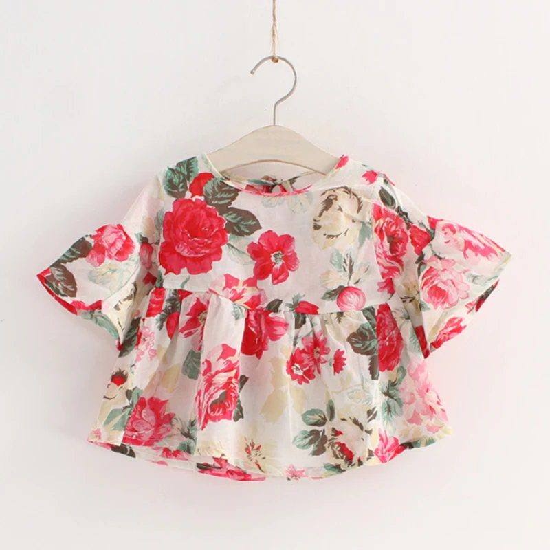 Летняя одежда для малышей блузки девочек рубашки с цветочным принтом маленьких