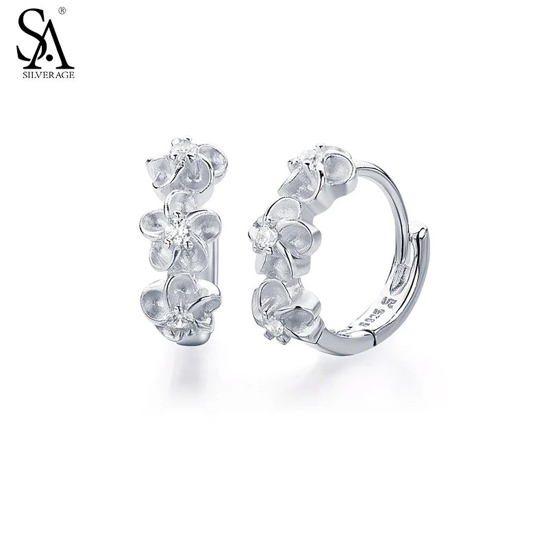 Sa silverage натуральная 925 серебро Fine Jewelry Серьги кольца для женщин три цветка круг AAA CZ