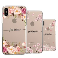 custom your name tropical floral border beauty phone soft transparent case for iphone 13 12 11 pro max xs max xr x 7plus 8plus