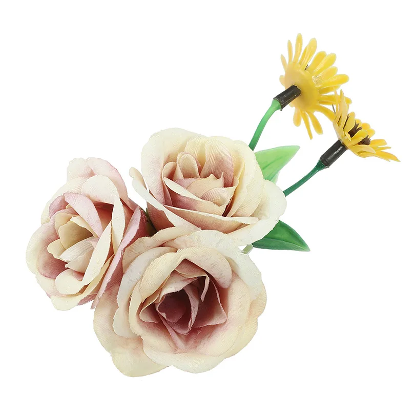 Haimeikang Boho Fabric Flower Crown Hairpin Brooch For Bridal Wedding Party Women Charm Floral Hair Clip Jewelry Accessories - Цвет: Шампанское