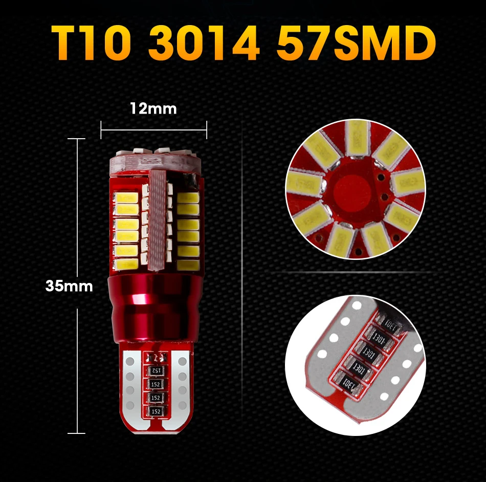 HLXG 10x T10/T15 светодиодный 57SMD W5W светодиодный Автомобильный интерьер, габаритный фонарь для SMD DC лампочка указателя поворота обратный задний фонарь 168 192 194 2825