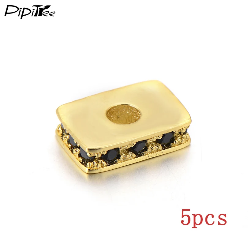 Pipitree 5 шт./лот CZ черные бусины из циркония бусины подходят для браслета ожерелье DIY Подвески бусины для изготовления ювелирных изделий Аксессуары - Цвет: square gold