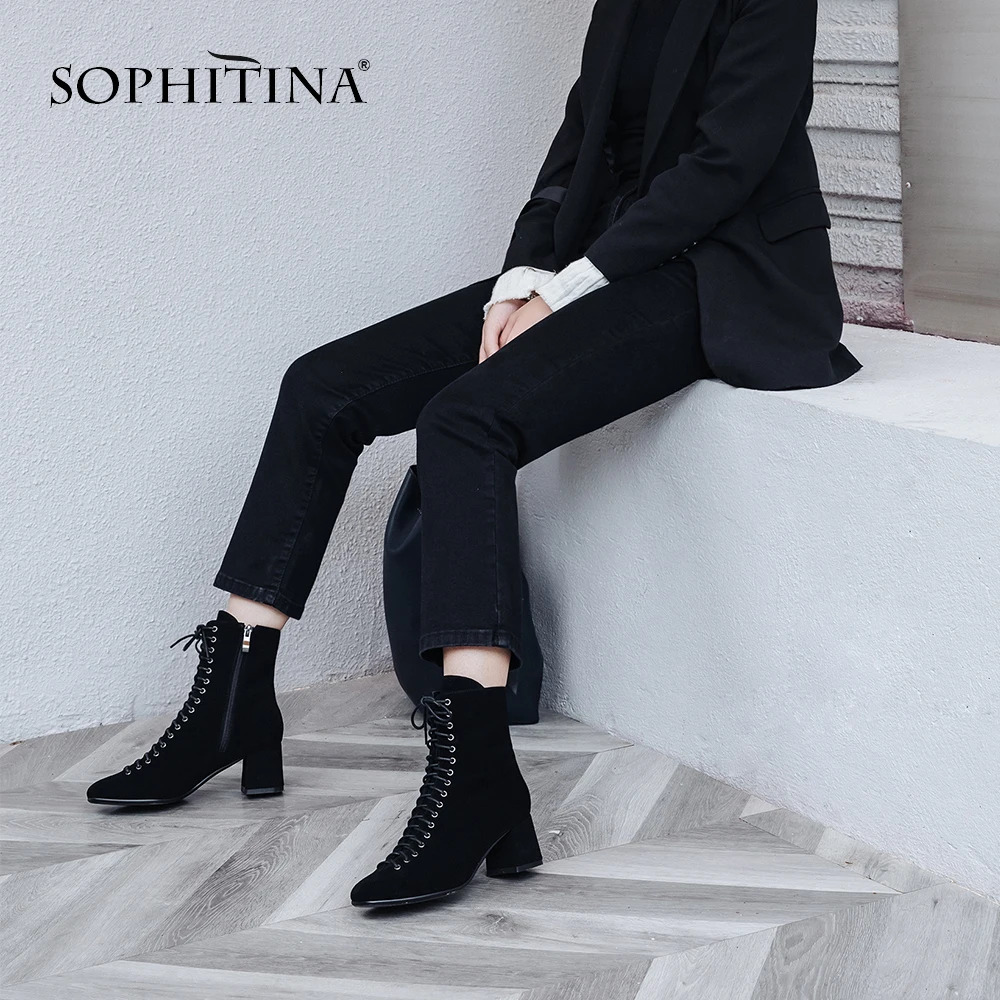 Murah SOPHITINA Solid Sepatu Nyaman Tinggi Hak Square Kulit Sapi Baru Unik Wanita Sepatu Hot Sale Fashion Semata Kaki MO240