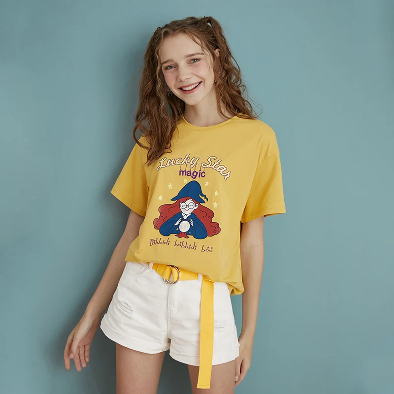 Женская футболка с круглым вырезом KUOSE хлопковая Футболка свободного кроя