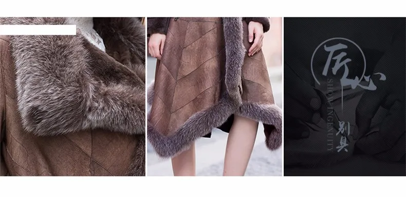Уникальный Стиль натуральный бренд Fox Fur Trim кроличий мех одежда женская обувь с натуральным мехом из длинное пальто в полоску двухсторонний мех пальто