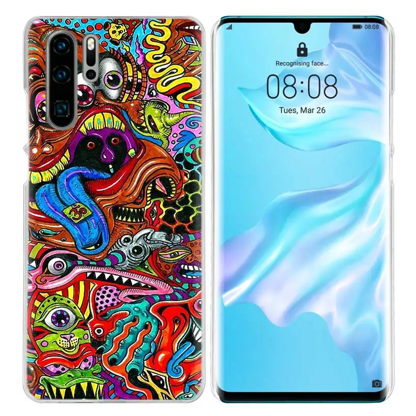 Neon Psychedelic Case for Huawei P20 P Smart Z Plus P30 P10 P9 P8 Mate 10 20 lite Pro Hard PC Luxury Phone Cover Coque